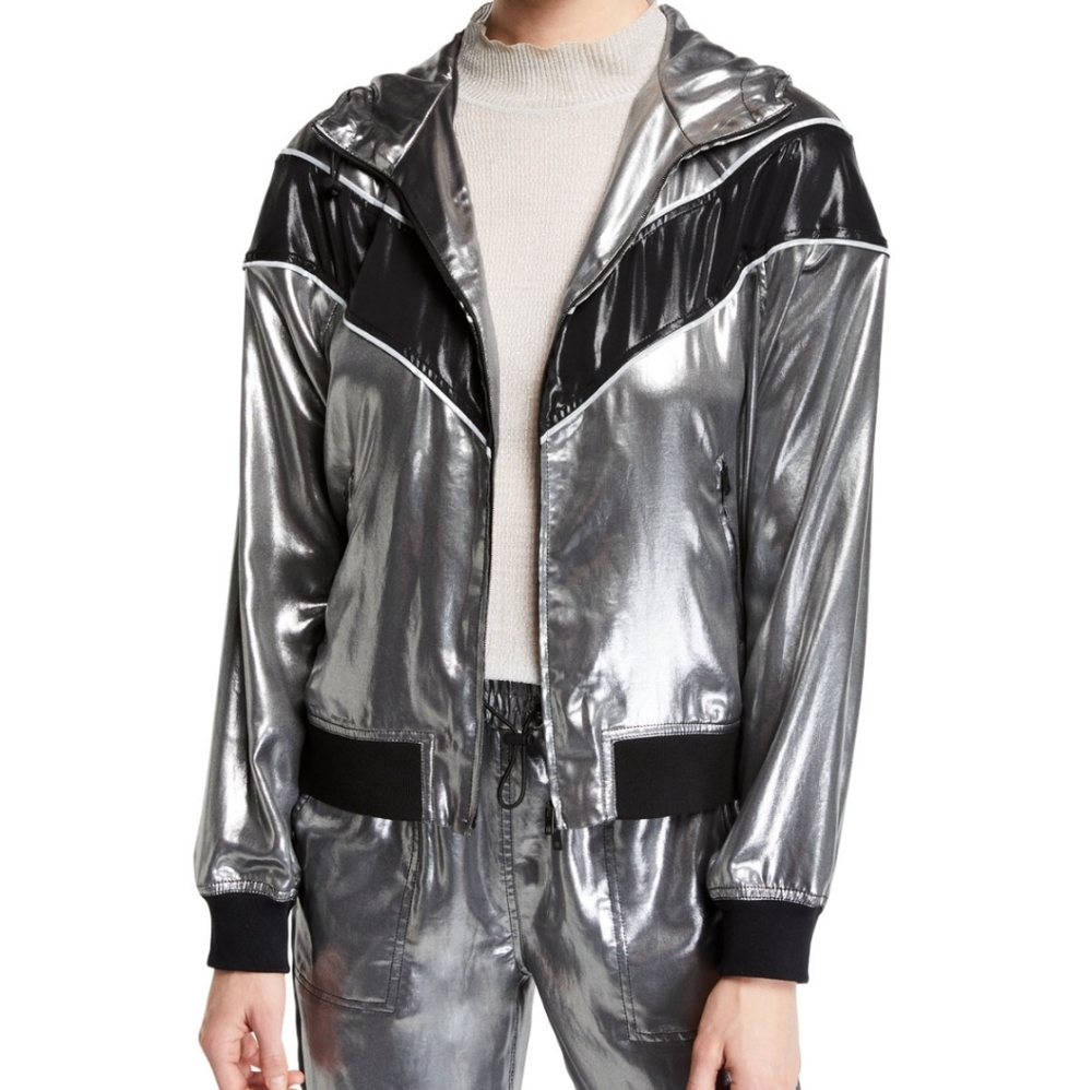 Rag & Bone Sloane Metallic Hooded Track Jacket Size XS - Picture 1 of 15